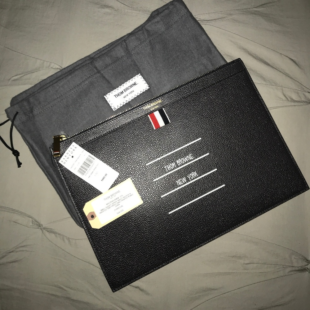 Thom Browne Grey/Charcoal Small Tablet Pouch